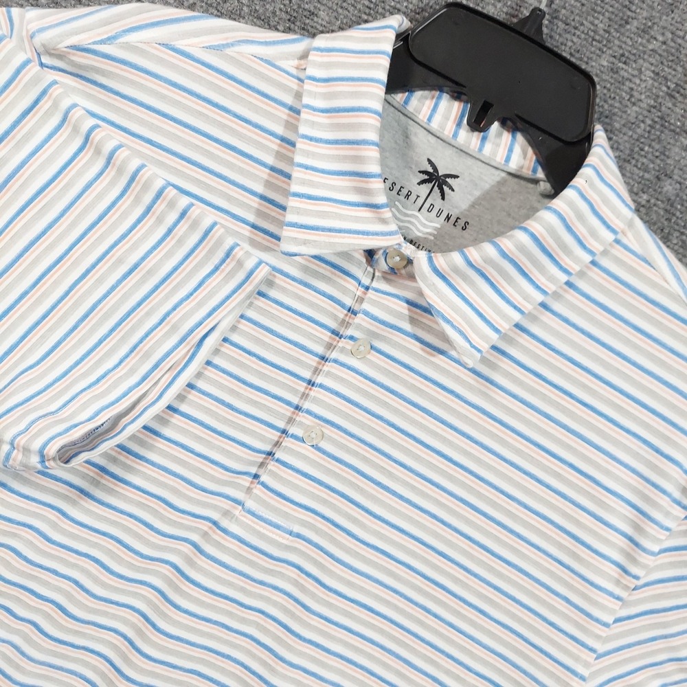 Desert Dunes Polo Shirt Mens Large White Blue Stripe‎ The Good Life Cotton